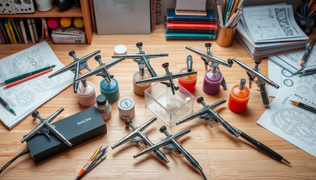 Budget airbrush kit with compressor and painting accessories