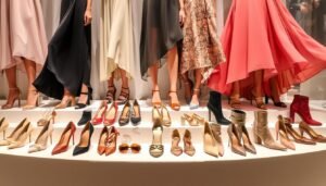 Different shoes styled with dresses for UK occasions