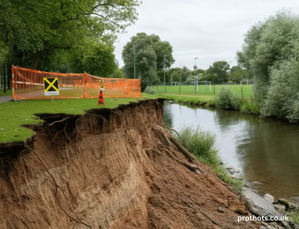 riverbank collapse Iford playing fields