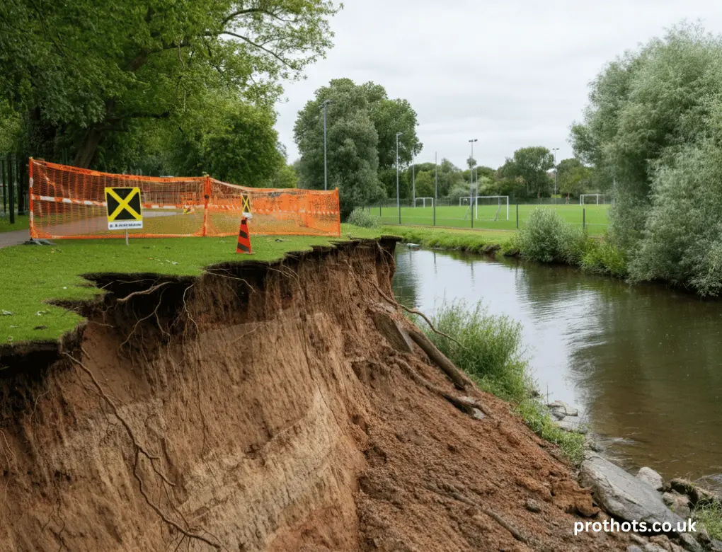 riverbank collapse Iford playing fields