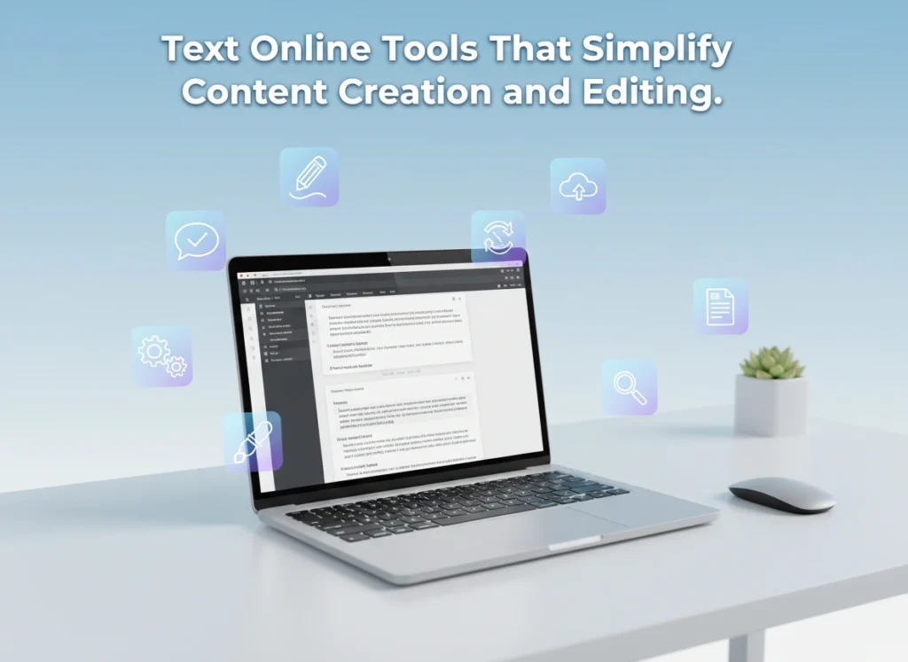 Writer using online text tools on a laptop