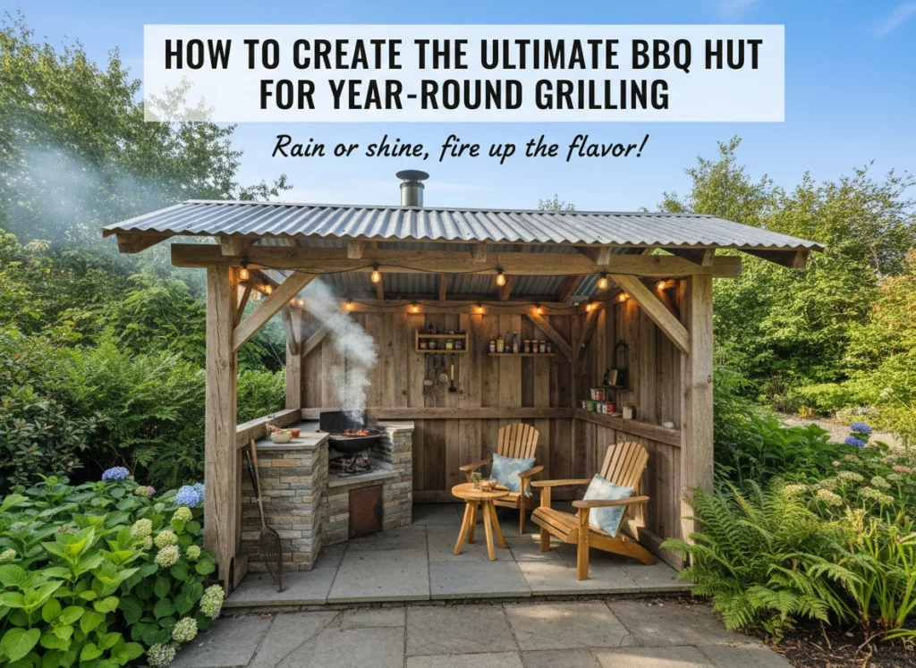 Timber BBQ hut planned for year-round use in a UK garden