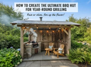 Timber BBQ hut planned for year-round use in a UK garden