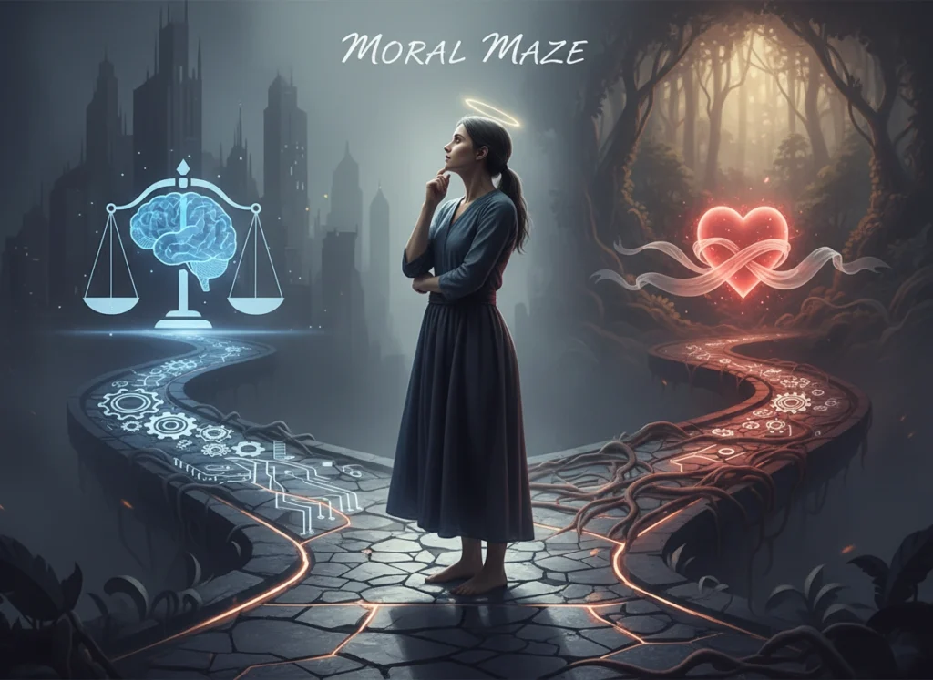 People considering different sides of a moral dilemma